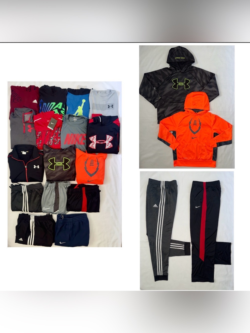 HUGE BOYS BUNDLE Of 16 NIKE ADIDAS UA JORDAN Hoodies Long Sleeve Pants Sz Large